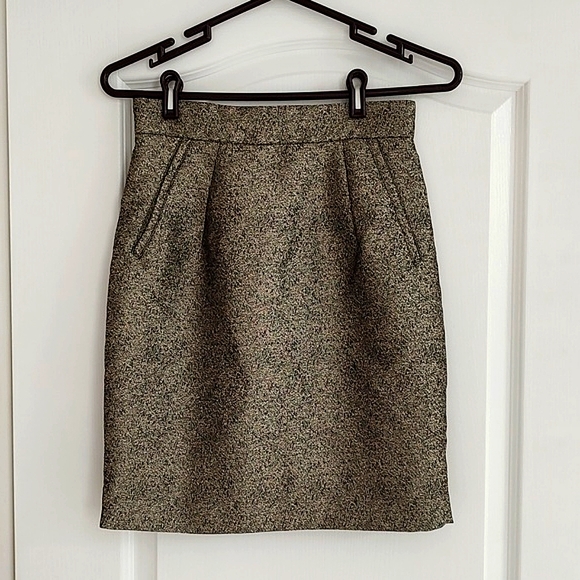 New H&M Gold Sparkly Black Metallic Pencil Skirt Pockets S / 3 / 4 / 6 Waist 28" - Picture 3 of 7